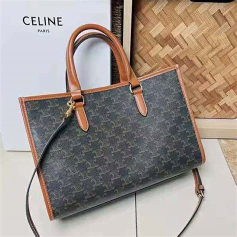 horizontal cabas celine in canvas with celine print and calfskin|Celine Tan Horizontal Cabas Celine In Canvas With Celine Print .